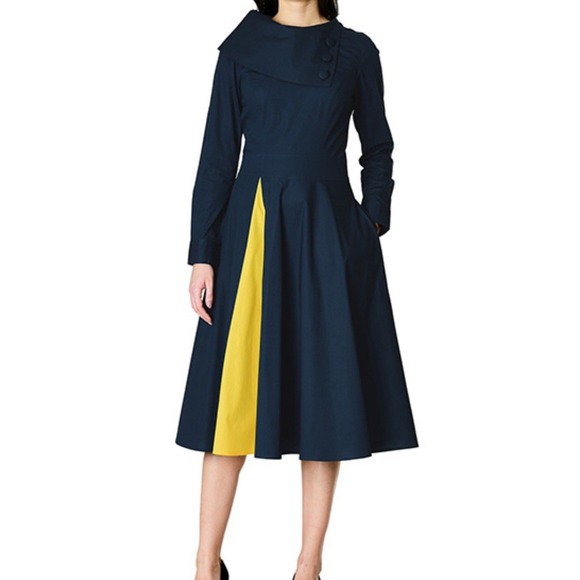 eshakti Dresses & Skirts - EShakti Navy Blue Black Colorblock 3/4 Sleeve A-Line Dress Large 14 Blue Line